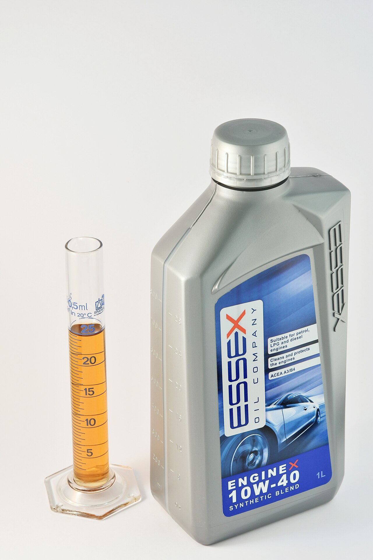 10W-40 motor oil bottle showing viscosity grade on the label